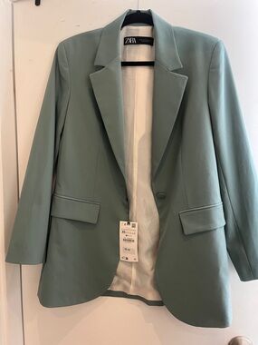 Zara Teal Single-Button Blazer Jacket